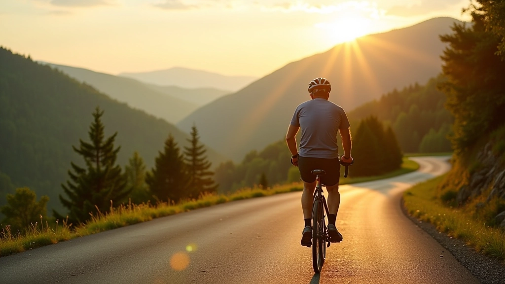Cyklista na malebné cestě s horskými výhledy a přírodou Česka kolem