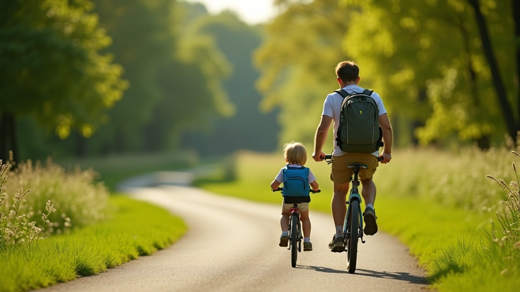 Rodinný cyklistický výlet s malými dětmi na kole s taškami a vybavením